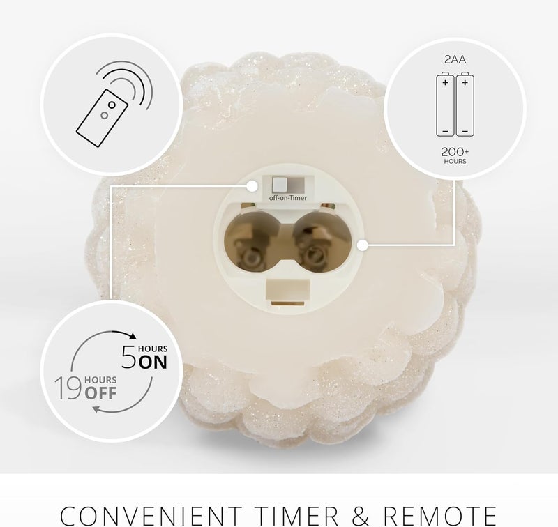LUMINARA Pinecone Flameless Candle White Swan Glitter and Snow Finish Pine Cone Figural, Real Wax Unscented LED Candles, Battery Operated with Timer, Holiday Decoration (4.7" x 6") - Image 3
